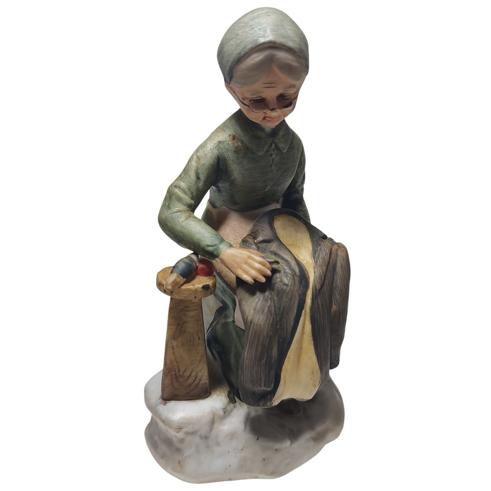 Vintage Enesco Seamstress Figurine Mending Sewing Ceramic E 9255 Six Inches